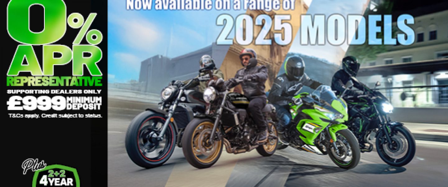 Enjoy 0% APR on HP and 5.9% PCP APR Representative on a wide range of Kawasaki machines!