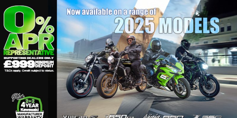 Enjoy 0% APR on HP and 5.9% PCP APR Representative on a wide range of Kawasaki machines!