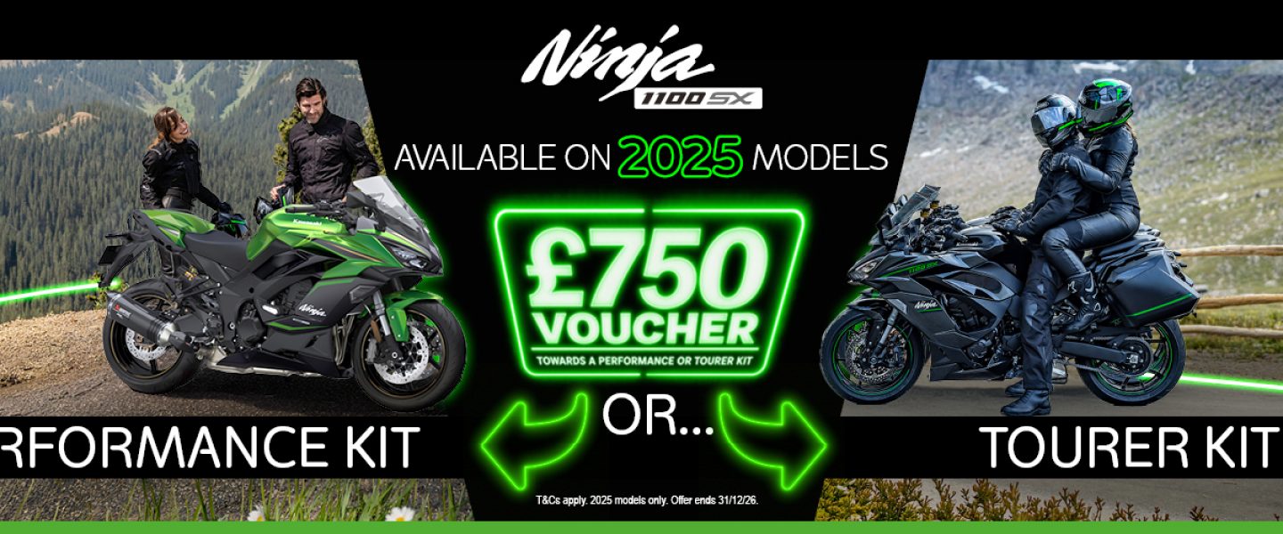Make the 2025 Ninja 1100SX yours complete with a £750 accessory voucher